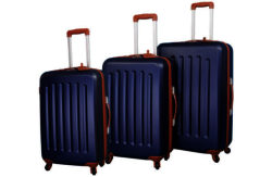 Go Explore 4 Wheel Hard Medium Suitcase - Navy and Tan.